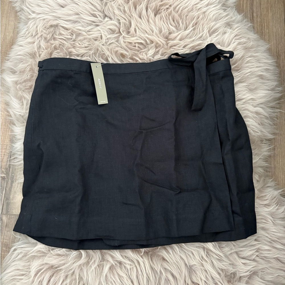 New J Crew Black Wrap Linen Skirt with Tie Detail